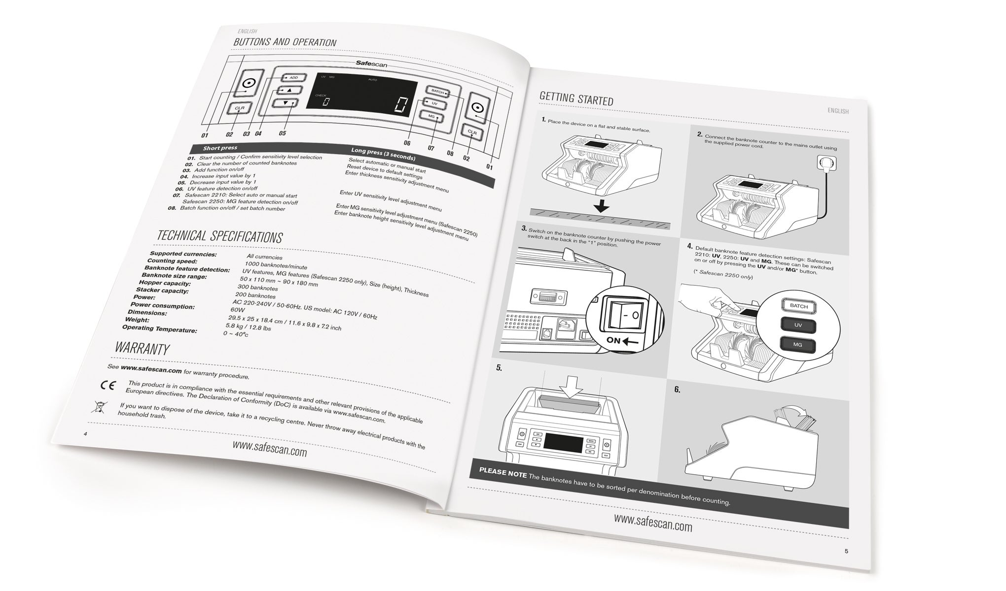 Banknote counter - Safescan 2210 - With UV Counterfeit Detection ...